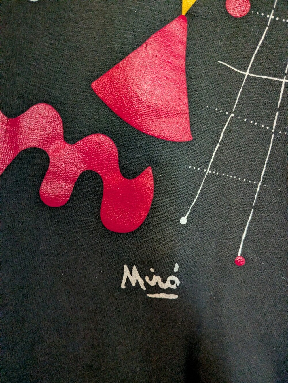 Vintage 90s Joan Miro Artist Abstract Art Graphic Collared Sweatshirt Black L XL - Picture 2 of 5